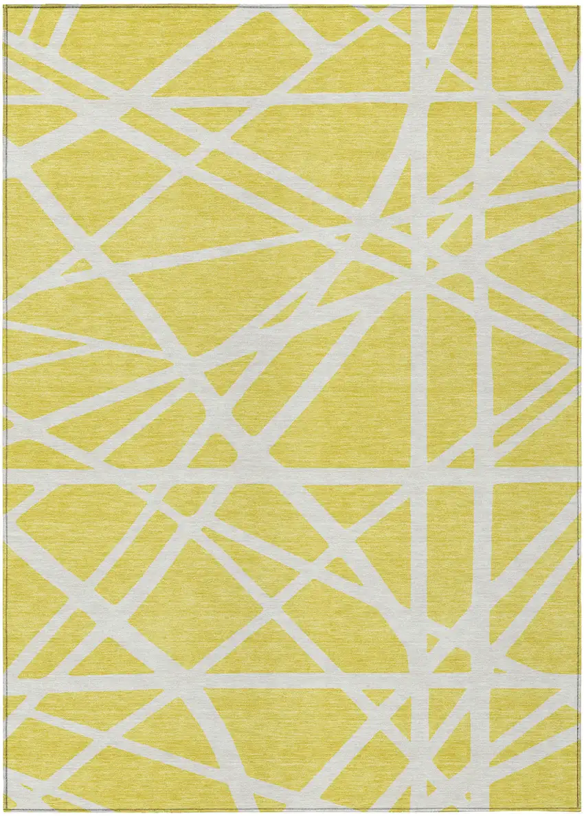 Yellow And Linen Geometric Washable Indoor Outdoor Area Rug Photo 2
