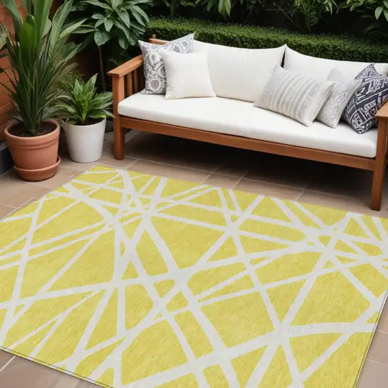 Yellow And Linen Geometric Washable Indoor Outdoor Area Rug Photo 1