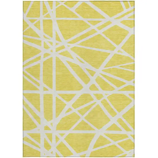 Yellow And Linen Geometric Washable Indoor Outdoor Area Rug Photo 7