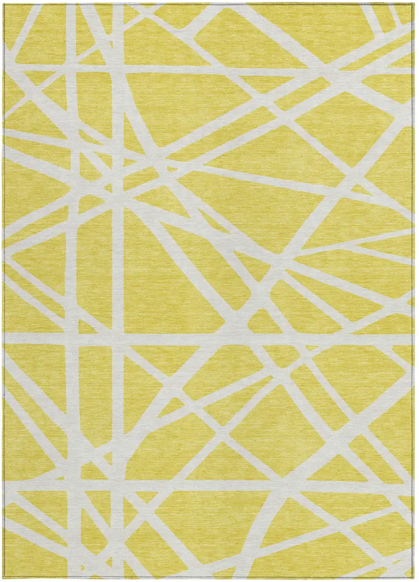 Yellow And Linen Geometric Washable Indoor Outdoor Area Rug Photo 7