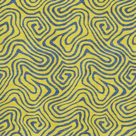Yellow And Navy Blue Abstract Washable Area Rug With UV Protection Photo 2