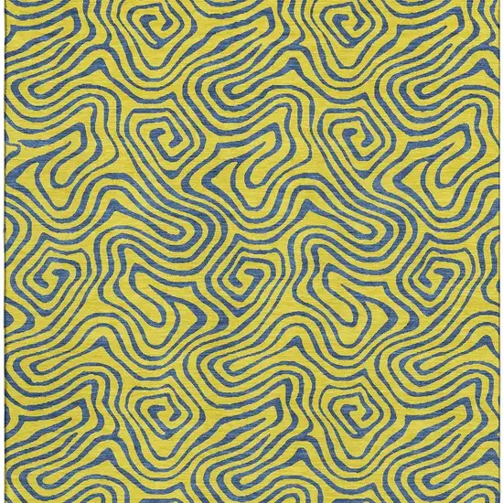 Yellow And Navy Blue Abstract Washable Area Rug With UV Protection Photo 2