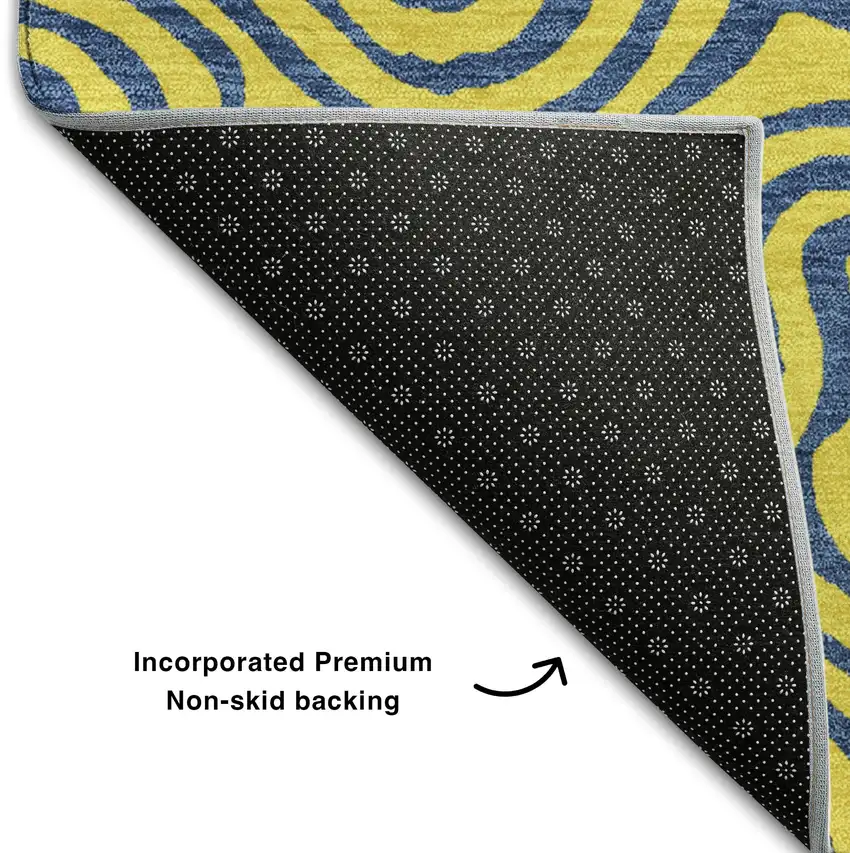 Yellow And Navy Blue Abstract Washable Area Rug With UV Protection Photo 7