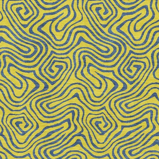 Yellow And Navy Blue Abstract Washable Area Rug With UV Protection Photo 2