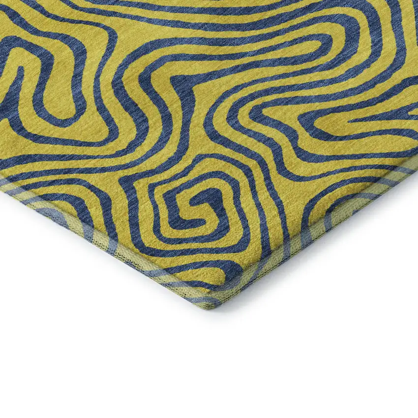 Yellow And Navy Blue Abstract Washable Area Rug With UV Protection Photo 6