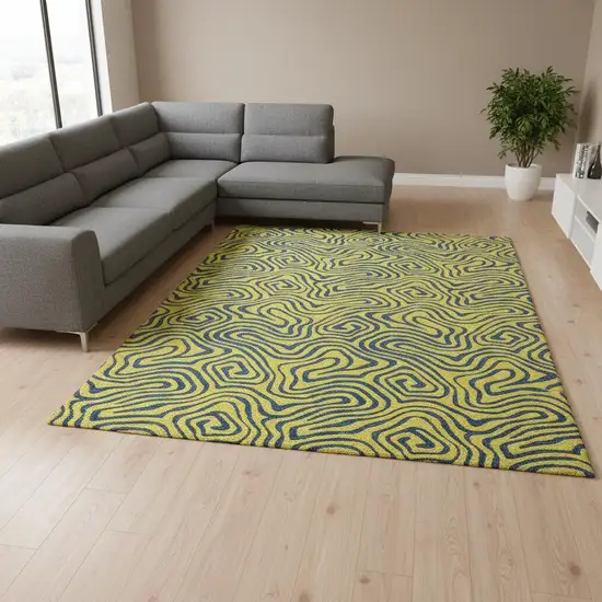 Yellow And Navy Blue Abstract Washable Area Rug With UV Protection Photo 2