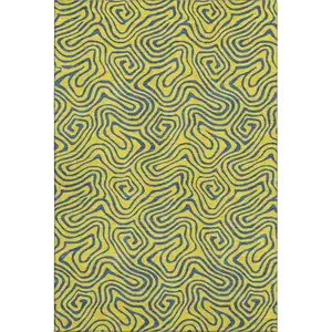 Photo of Yellow And Navy Blue Abstract Washable Area Rug With UV Protection