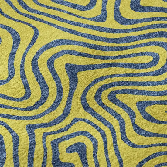 Yellow And Navy Blue Abstract Washable Area Rug With UV Protection Photo 8