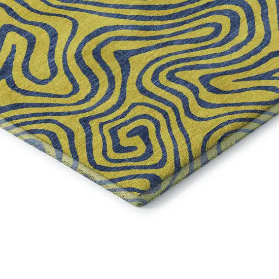 Yellow And Navy Blue Abstract Washable Area Rug With UV Protection Photo 7