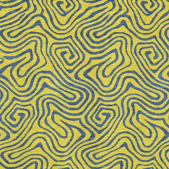 Yellow And Navy Blue Abstract Washable Area Rug With UV Protection Photo 2