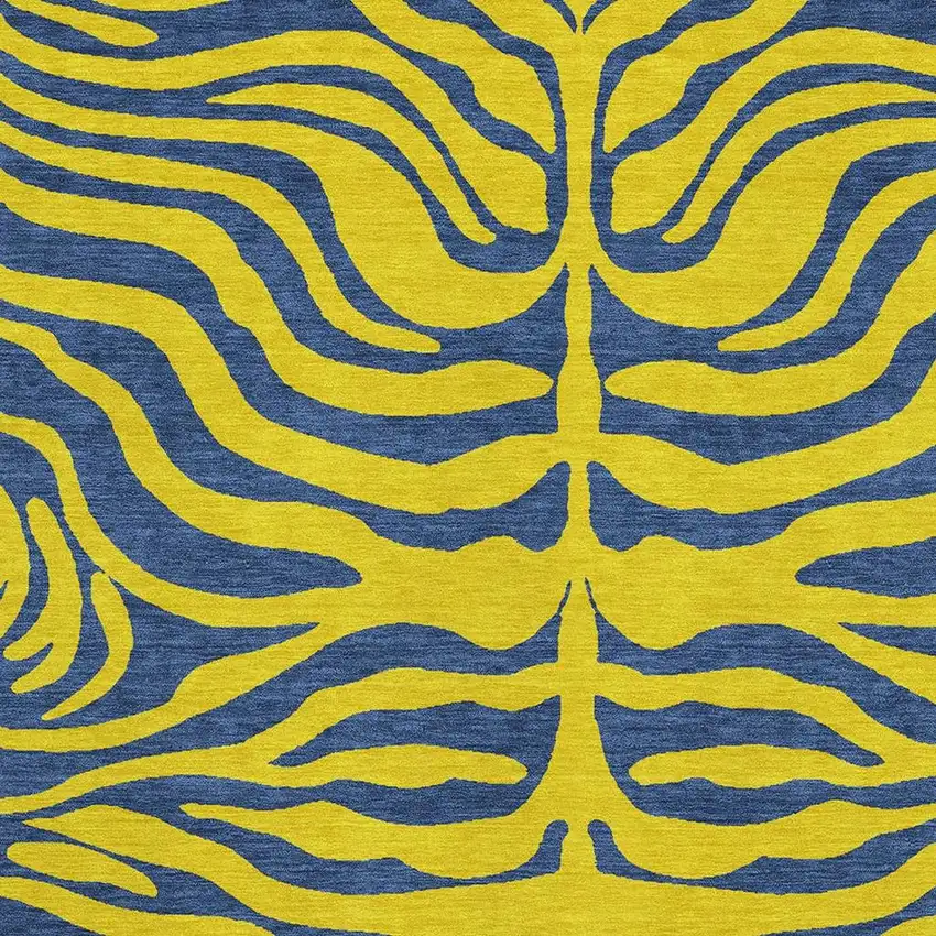 Yellow And Navy Blue Animal Print Washable Area Rug With UV Protection Photo 2