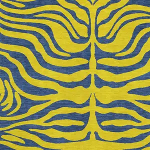 Photo of Yellow And Navy Blue Animal Print Washable Area Rug With UV Protection