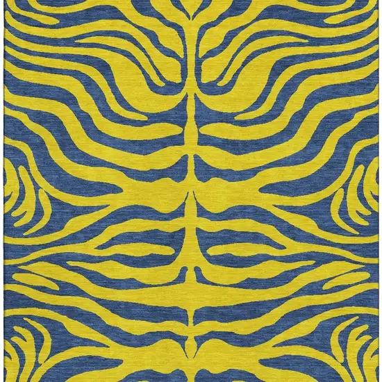 Yellow And Navy Blue Animal Print Washable Area Rug With UV Protection Photo 2