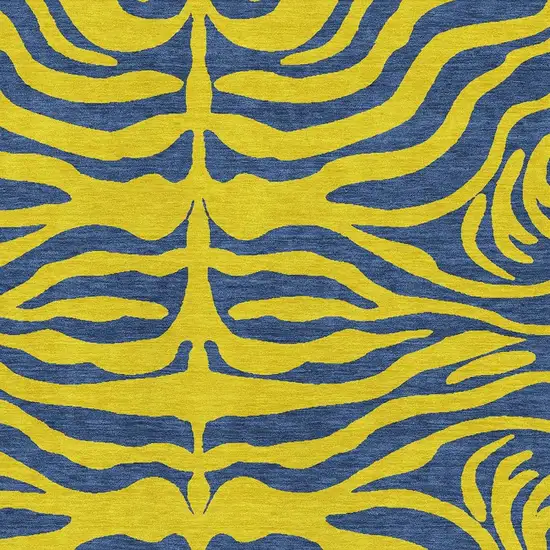 Yellow And Navy Blue Animal Print Washable Area Rug With UV Protection Photo 2