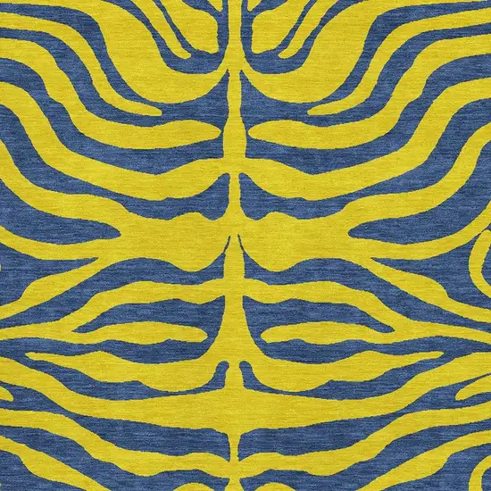 Yellow And Navy Blue Animal Print Washable Area Rug With UV Protection Photo 2