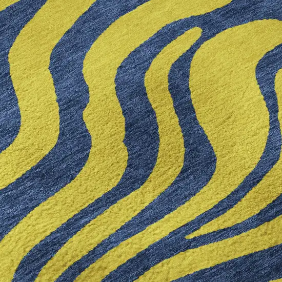 Yellow And Navy Blue Animal Print Washable Area Rug With UV Protection Photo 9