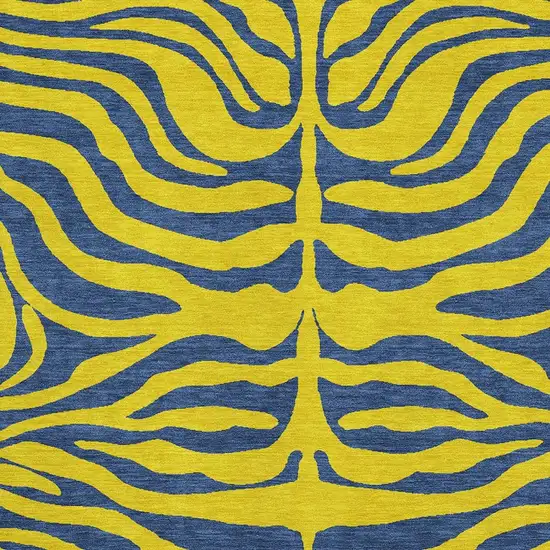 Yellow And Navy Blue Animal Print Washable Area Rug With UV Protection Photo 2