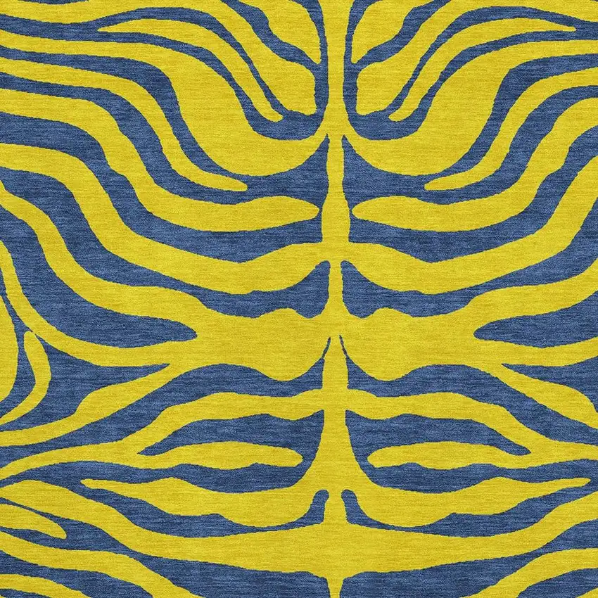 Yellow And Navy Blue Animal Print Washable Area Rug With UV Protection Photo 2