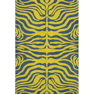 Photo of Yellow And Navy Blue Animal Print Washable Area Rug With UV Protection