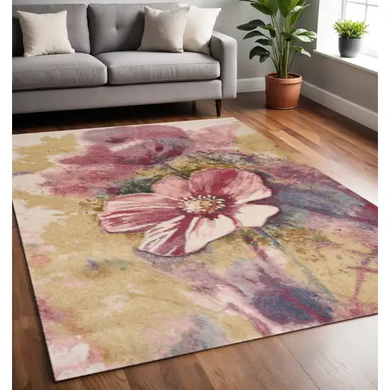 Yellow And Pink Floral Area Rug Photo 1