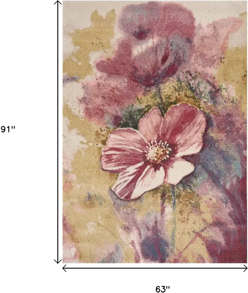 Yellow And Pink Floral Area Rug Photo 3