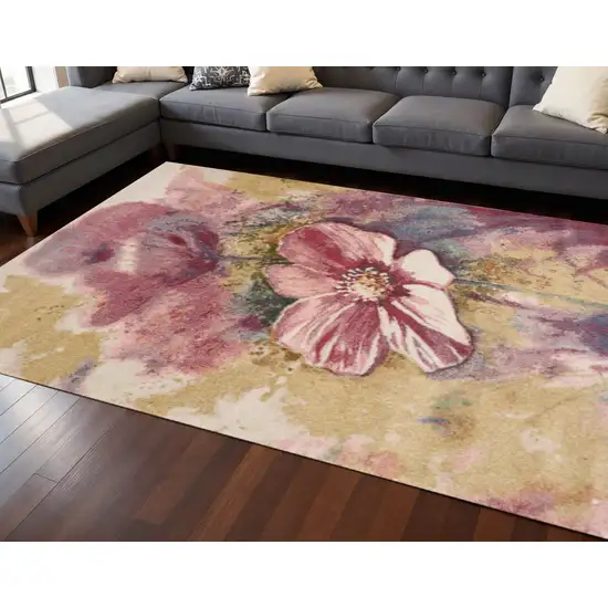 Yellow And Pink Floral Area Rug Photo 1