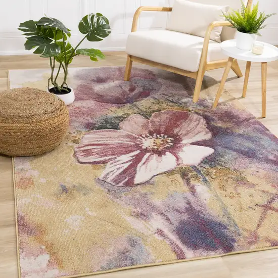 Yellow And Pink Floral Area Rug Photo 6