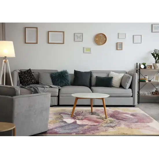 Yellow And Pink Floral Area Rug Photo 7