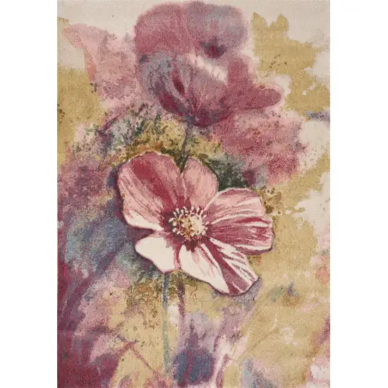 Yellow And Pink Floral Area Rug Photo 5