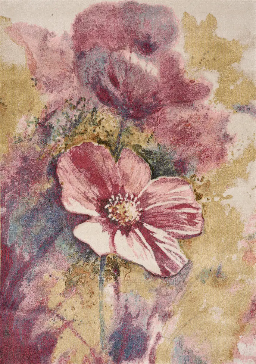 Yellow And Pink Floral Area Rug Photo 5