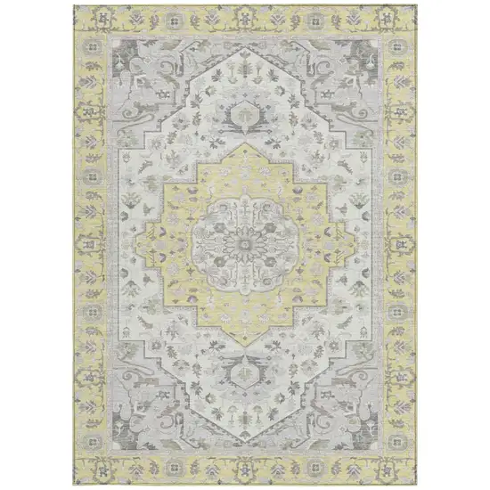 Yellow And Purple Oriental Washable Indoor Outdoor Area Rug Photo 4