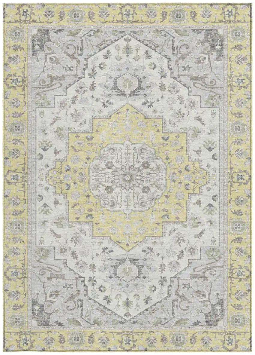 Yellow And Purple Oriental Washable Indoor Outdoor Area Rug Photo 4