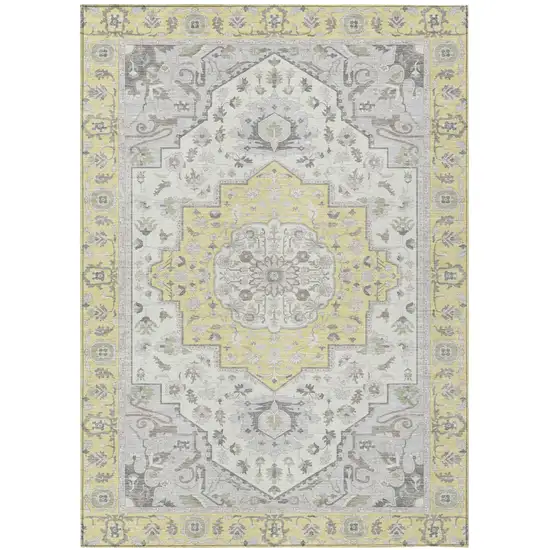 Yellow And Purple Oriental Washable Indoor Outdoor Area Rug Photo 2