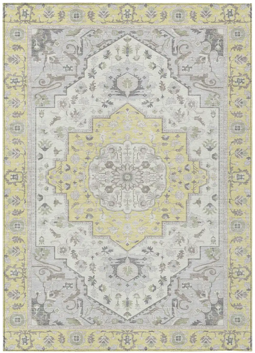 Yellow And Purple Oriental Washable Indoor Outdoor Area Rug Photo 2