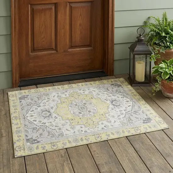 Yellow And Purple Oriental Washable Indoor Outdoor Area Rug Photo 1