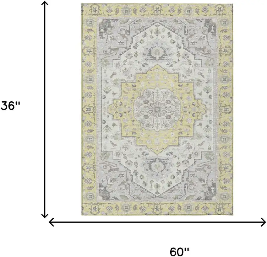 Yellow And Purple Oriental Washable Indoor Outdoor Area Rug Photo 9