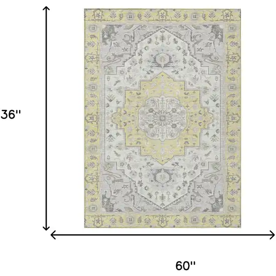 Yellow And Purple Oriental Washable Indoor Outdoor Area Rug Photo 9