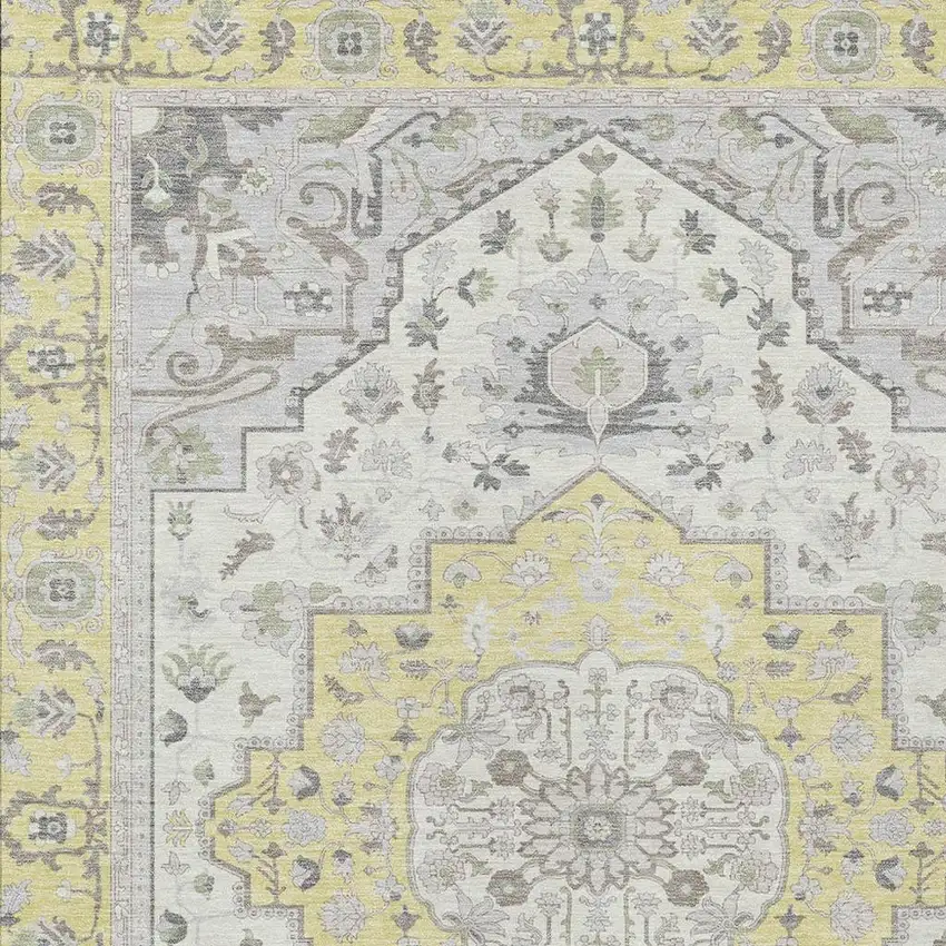 Yellow And Purple Oriental Washable Indoor Outdoor Area Rug Photo 5