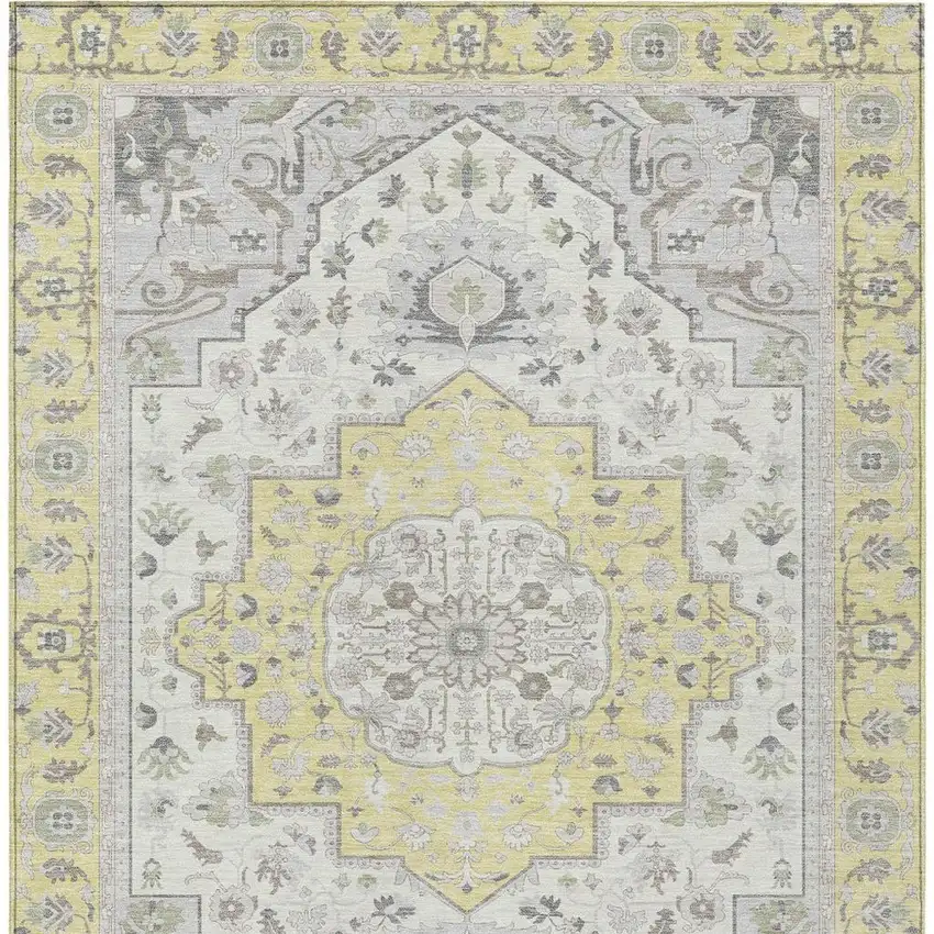 Yellow And Purple Oriental Washable Indoor Outdoor Area Rug Photo 3