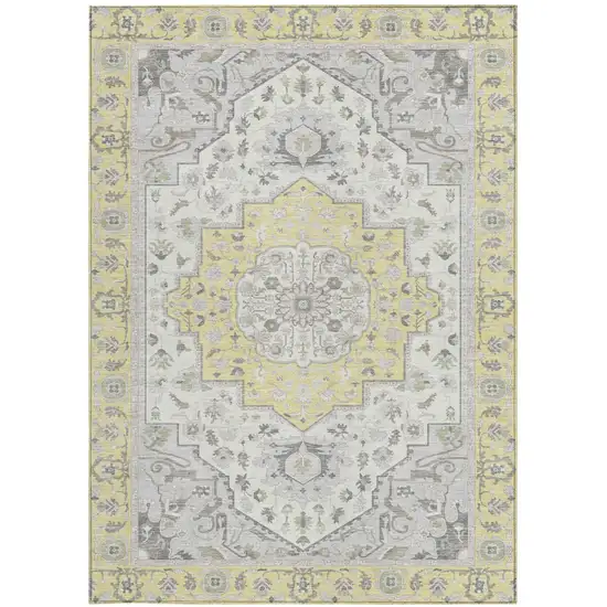 Yellow And Purple Oriental Washable Indoor Outdoor Area Rug Photo 3