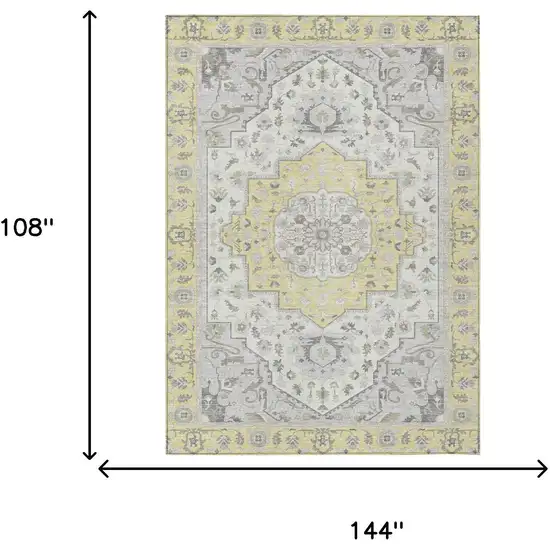 Yellow And Purple Oriental Washable Indoor Outdoor Area Rug Photo 8