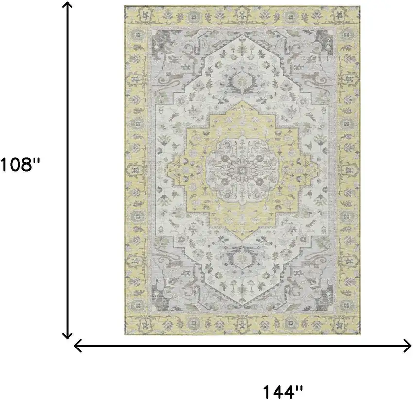 Yellow And Purple Oriental Washable Indoor Outdoor Area Rug Photo 8