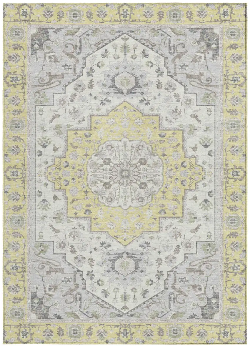 Yellow And Purple Oriental Washable Indoor Outdoor Area Rug Photo 3