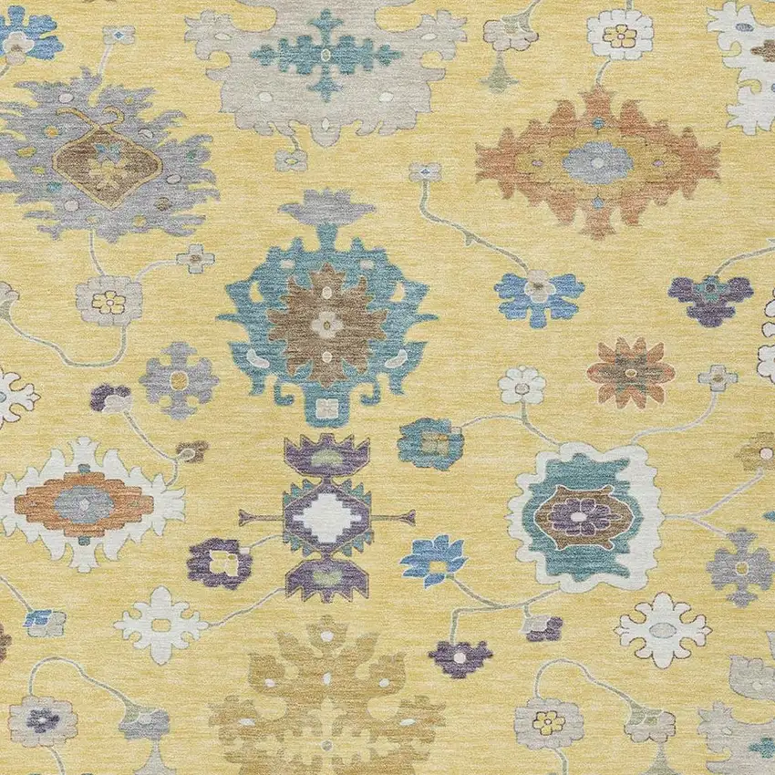 Yellow And Teal Blue Oriental Washable Indoor Outdoor Area Rug Photo 3
