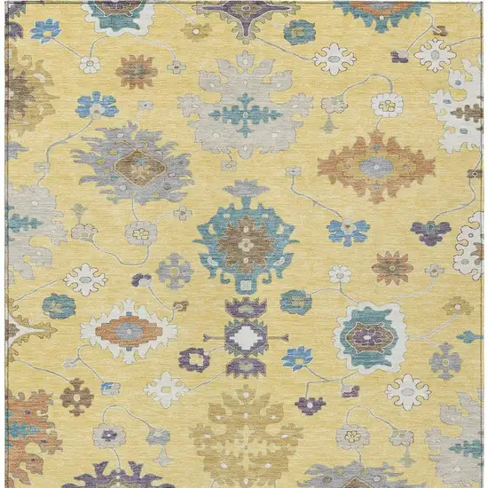 Yellow And Teal Blue Oriental Washable Indoor Outdoor Area Rug Photo 4