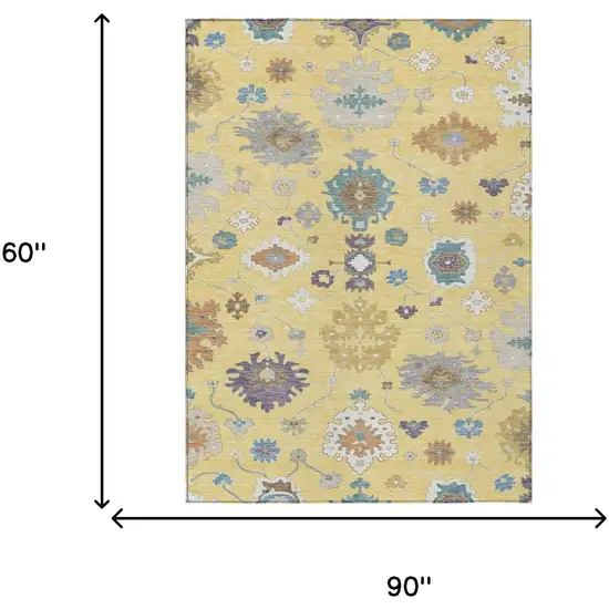 Yellow And Teal Blue Oriental Washable Indoor Outdoor Area Rug Photo 7