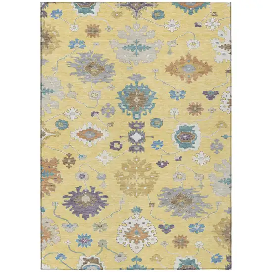Yellow And Teal Blue Oriental Washable Indoor Outdoor Area Rug Photo 2