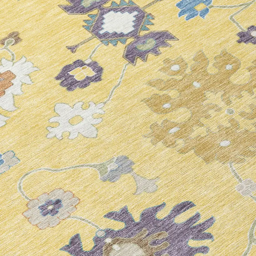 Yellow And Teal Blue Oriental Washable Indoor Outdoor Area Rug Photo 6