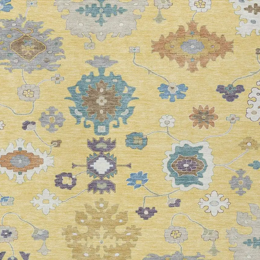 Yellow And Teal Blue Oriental Washable Indoor Outdoor Area Rug Photo 3