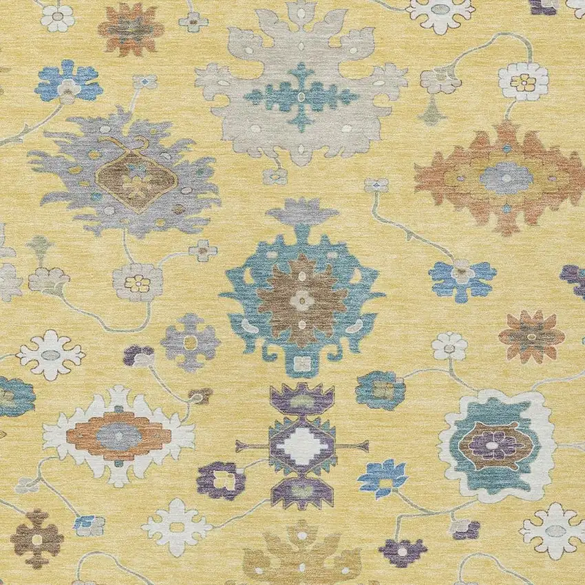 Yellow And Teal Blue Oriental Washable Indoor Outdoor Area Rug Photo 4